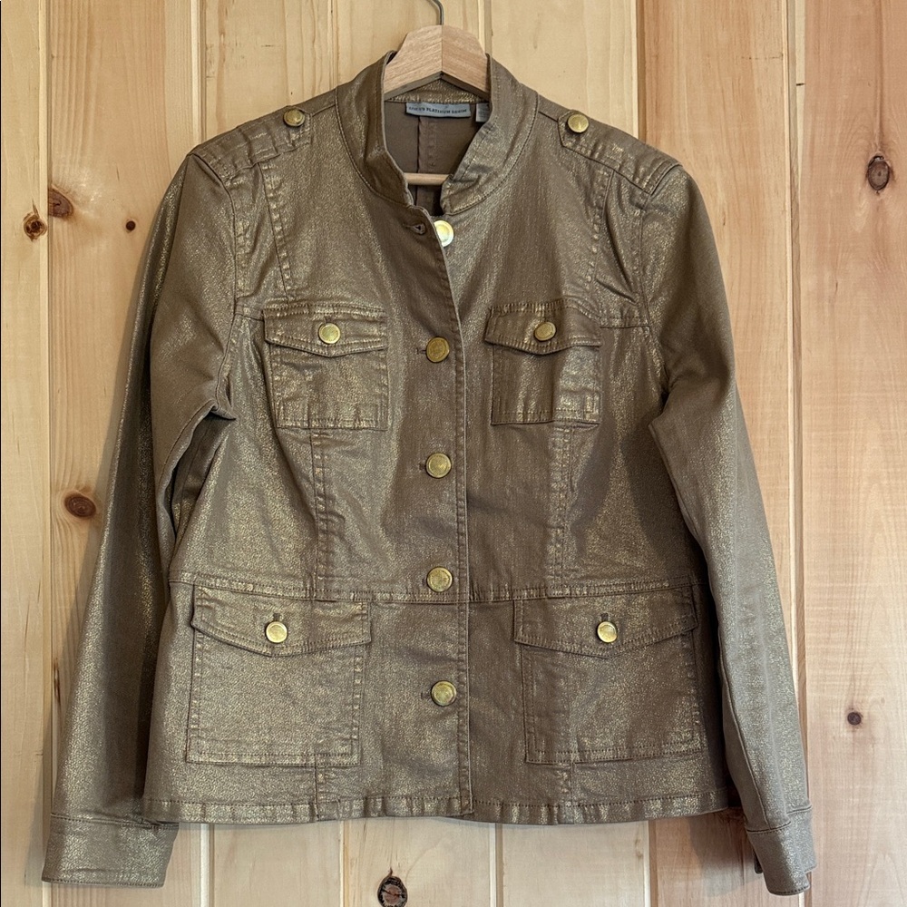 Chico’s Platinum Denim Metallic Gold Women's Jacket